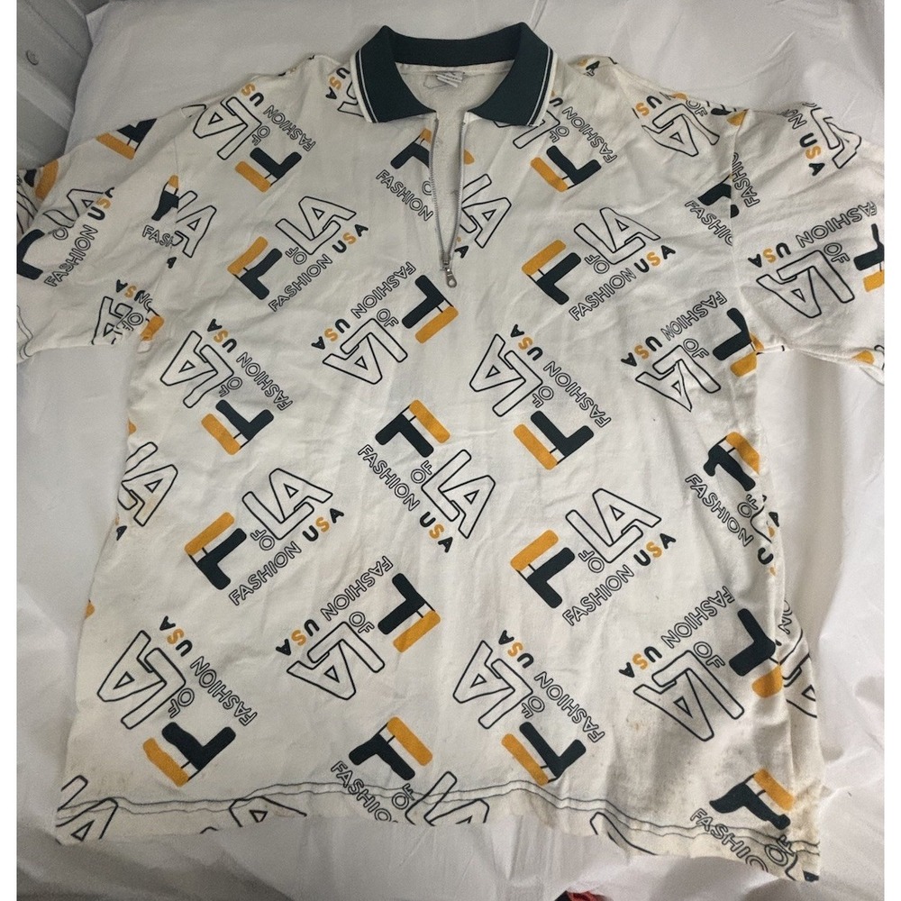 Vintage Rococo Fashion USA 1/4 Zip Polo Shirt Made In USA Mens size Large